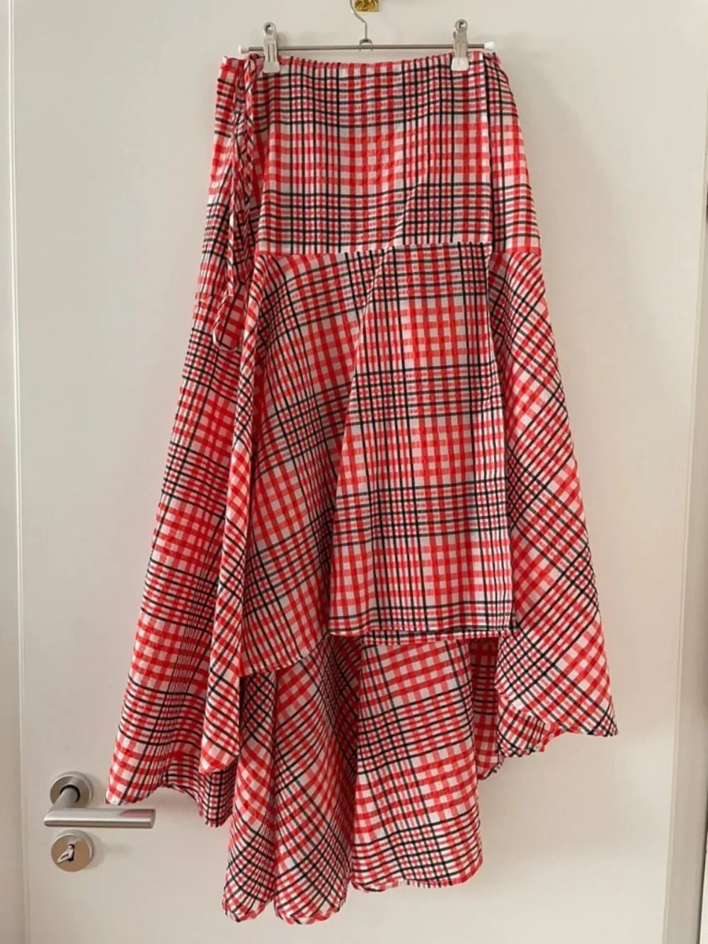 Ganni Charron Red Check Wrap Skirt Size XS